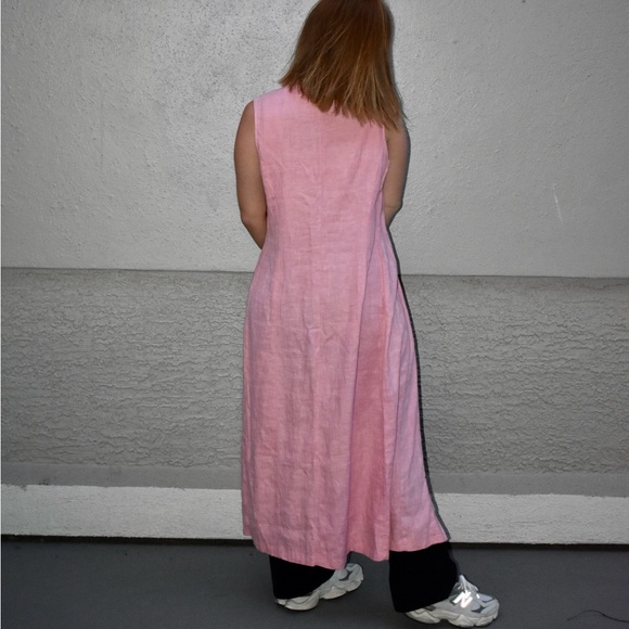 Vintage Linen Pink Button Down Maxi Dress - Picture 3 of 4